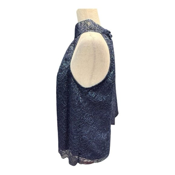 J Crew Womens Tie Neck in Metallic Lance Top~Size M~Midnight Blue Blouse L15 16 - Picture 6 of 10